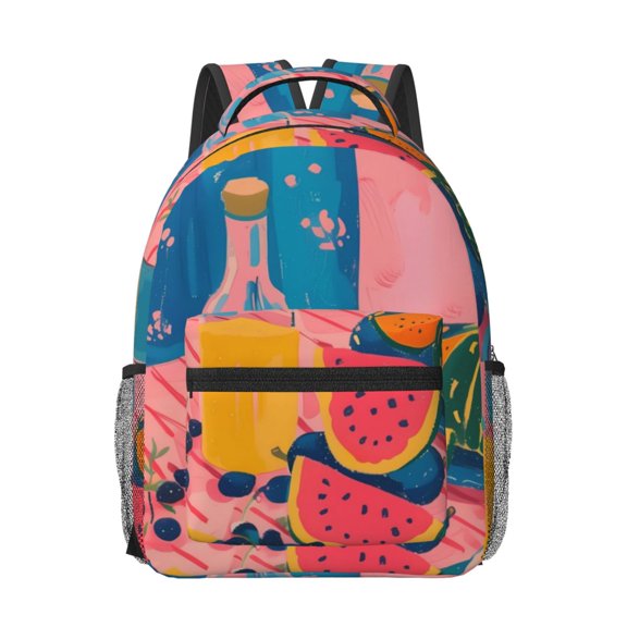 Rateoe Colorful Summer Fruit Table Pattern Durable Student Backpack Laptop Bag- Ergonomic Design, Waterproof Twill Fabric - Ideal for School, Travel, and Outdoor Activities-One Size