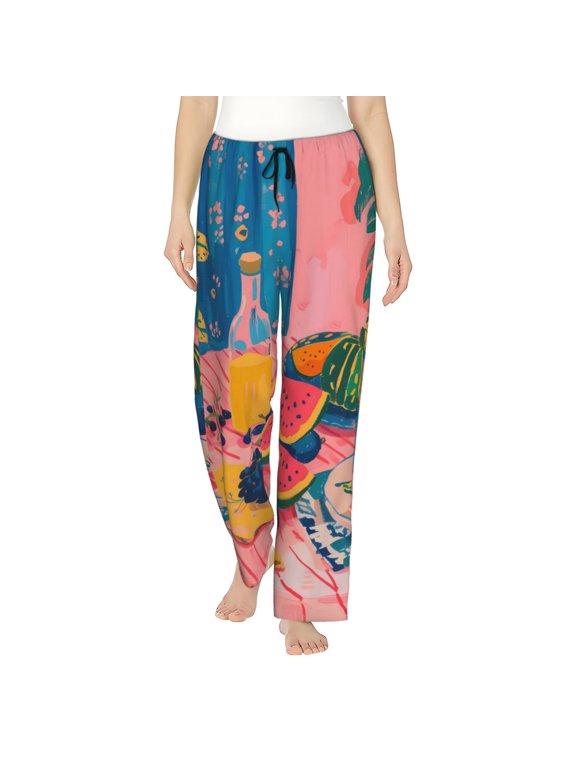 Colorful Summer Fruit Table Pattern Women’s Ultra-Soft Comfy Pajama Lounge Pants Sleepwear,Comfortable Lounge Wear,lightweight Pajamas, Casual Home Wear-Medium