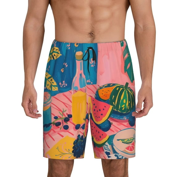 Rateoe Colorful Summer Fruit Table Print Men's Lounge Shorts – Soft & Breathable Pajama Bottoms with Pockets, Elastic Waistband, Lightweight Sleepwear for Nightwear & Loungewear-Medium