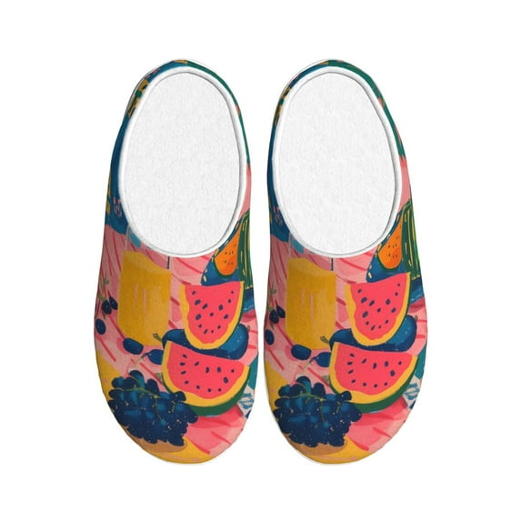 Rateoe Colorful Summer Fruit Table Print Women's Men's Cotton Knit Slippers Lightweight Memory Foam Indoor House Shoes with Anti-Skid Sole-46/47