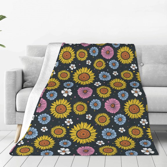 Rateoe Colorful Sunflowers Print Fuzzy Fleece Throw Blanket Extra Large,Super Soft,Fluffy and Warm Blankets for Couch,Bed,All Season Use (50"x40")