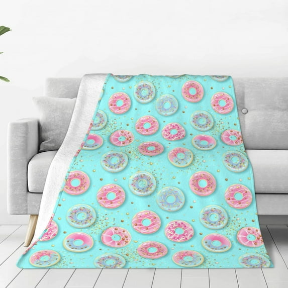 Rateoe Colorful Sweet Donuts Print Fuzzy Fleece Throw Blanket Extra Large,Super Soft,Fluffy and Warm Blankets for Couch,Bed,All Season Use (60"x50")
