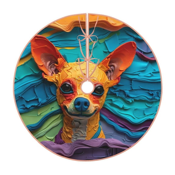 Rateoe Colorful Textured Chihuahua Pattern Christmas Tree Skirt with Ties, Christmas Tree Decorations, Farmhouse Christmas Decor Xmas Holiday Decorations-30"