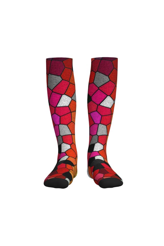 Colorful Tie Dye Stained Glass 1 Compression Socks for Women and Men 20-30mmHg-Circulation Support Socks Knee High Nurse Pregnant Running Medical and Travel Athletic