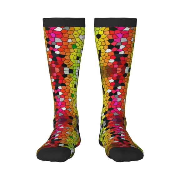 Rateoe Colorful Tie Dye Stained Glass 1 Pattern Women’s Knee High Crew Socks,Trouser Socks Comfortable, Breathable, Moisture-Wicking and Soft