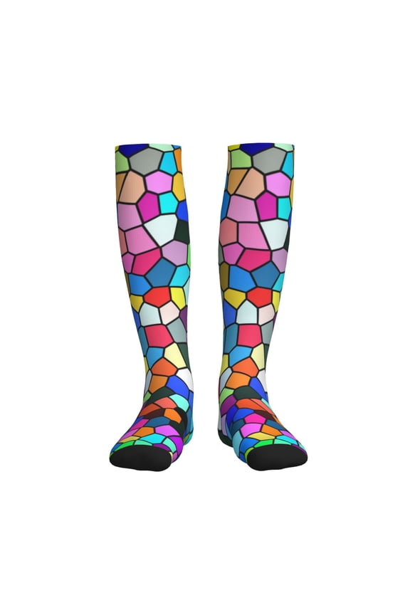 Colorful Tie Dye Stained Glass 2 Compression Socks for Women and Men 20-30mmHg-Circulation Support Socks Knee High Nurse Pregnant Running Medical and Travel Athletic