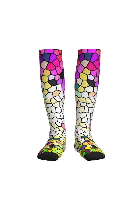 Colorful Tie Dye Stained Glass 3 Compression Socks for Women and Men 20-30mmHg-Circulation Support Socks Knee High Nurse Pregnant Running Medical and Travel Athletic