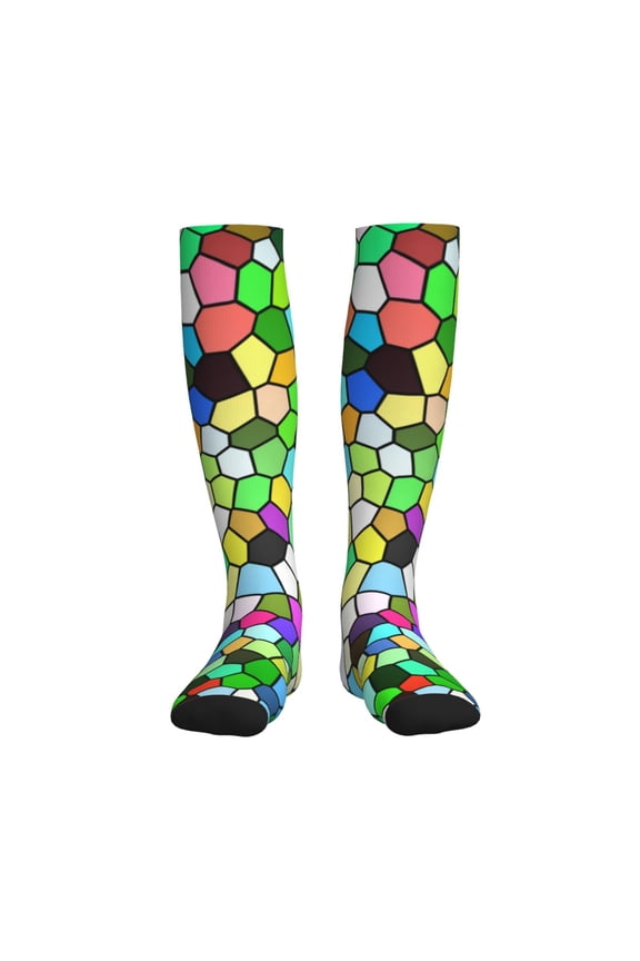 Colorful Tie Dye Stained Glass Compression Socks for Women and Men 20-30mmHg-Circulation Support Socks Knee High Nurse Pregnant Running Medical and Travel Athletic