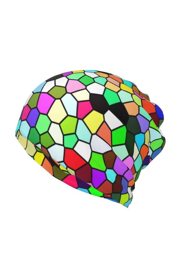Colorful Tie Dye Stained Glass Cotton Slouchy Beanie Hat for Men/Women,Lightweight Oversize Large Thin Skull Cap Night Sleeping Cap