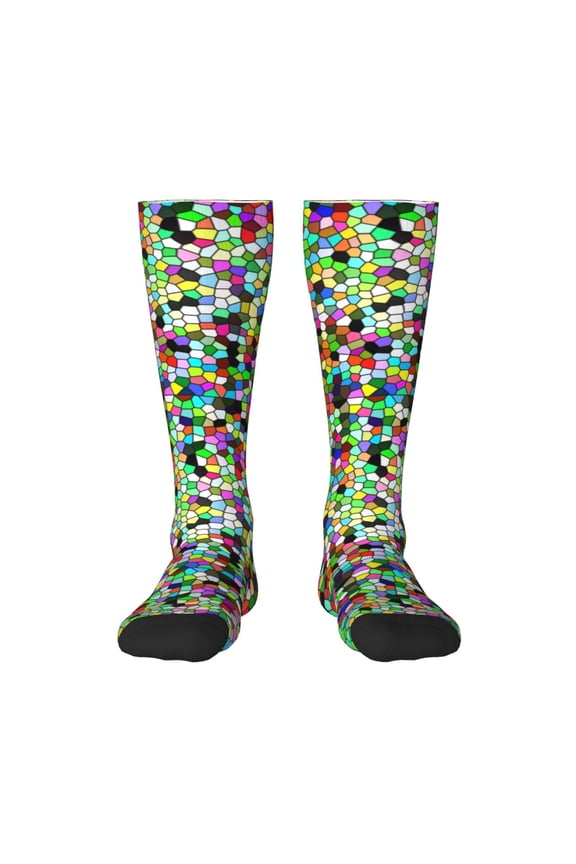Colorful Tie Dye Stained Glass Pattern Women’s Knee High Crew Socks,Trouser Socks Comfortable, Breathable, Moisture-Wicking and Soft