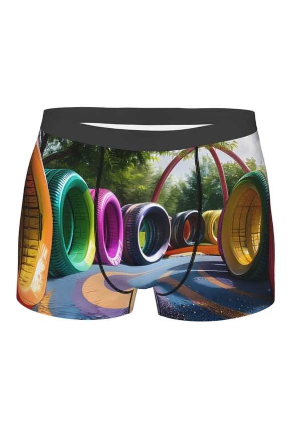 Colorful Tire Tunnel Park Mens Boxer Briefs Poly Spandex Performance Boxer Briefs Underwear Hem Boxer Briefs - Small