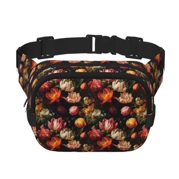 Rateoe Colorful Tulips Print Fanny Pack Belt Bag for Women and Men, Square Double-Layer Waterproof Waist Pack with Adjustable Strap for Hiking, Jogging, Cycling