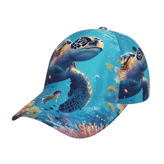 Rateoe Colorful Underwater Plant Turtle Pattern Baseball Cap Outdoor Cap Mountain Dad Hat - Unstructured Soft Cotton Cap-Adjustable UV Protection Cap