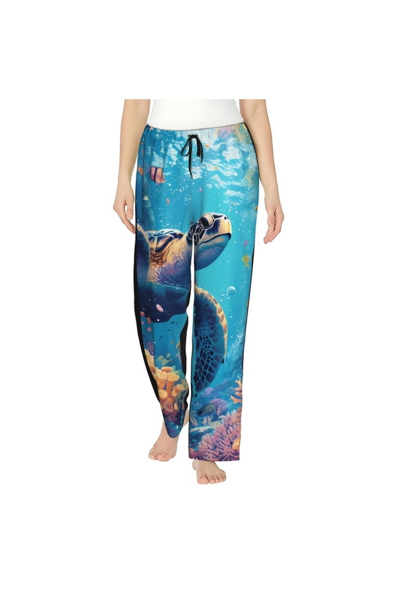 Colorful Underwater Plant Turtle Pattern Women’s Ultra-Soft Comfy Pajama Lounge Pants Sleepwear,Comfortable Lounge Wear,lightweight Pajamas, Casual Home Wear-XX-Large