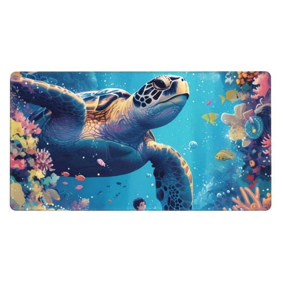 Rateoe Colorful Underwater Plant Turtle Print Mouse Pad - Extended Large Gaming Mousepad,Non-Slip Stitched Edge,16x29.5 Inch