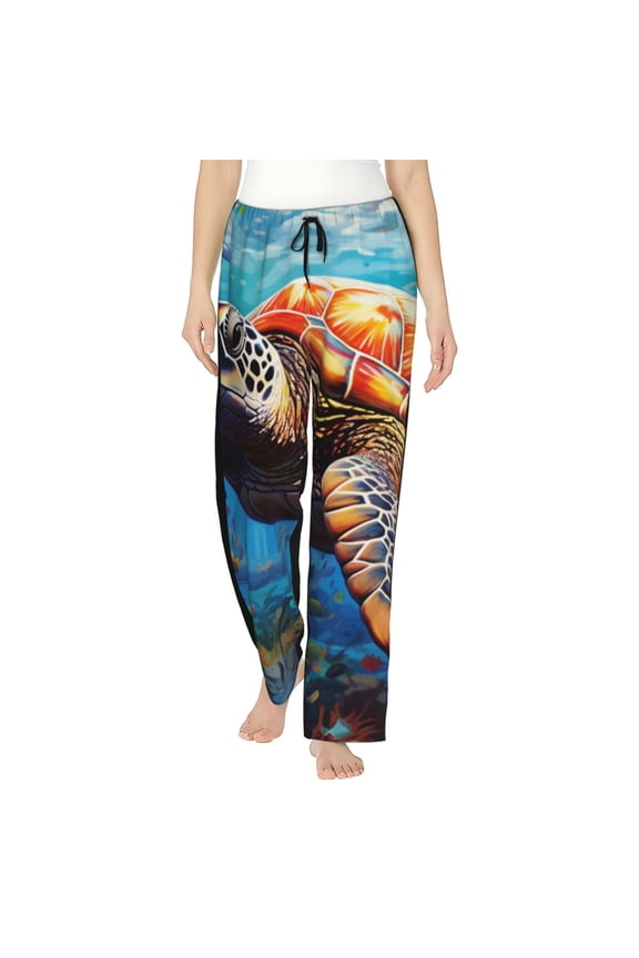 Colorful Underwater Sea Turtle Pattern Women’s Ultra-Soft Comfy Pajama Lounge Pants Sleepwear,Comfortable Lounge Wear,lightweight Pajamas, Casual Home Wear-Medium