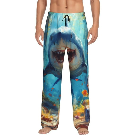 Rateoe Colorful Underwater Shark Pattern Men’s Ultra-Soft Comfy Pajama Lounge Pants Sleepwear,Comfortable Lounge Wear,lightweight Pajamas, Casual Home Wear-Large