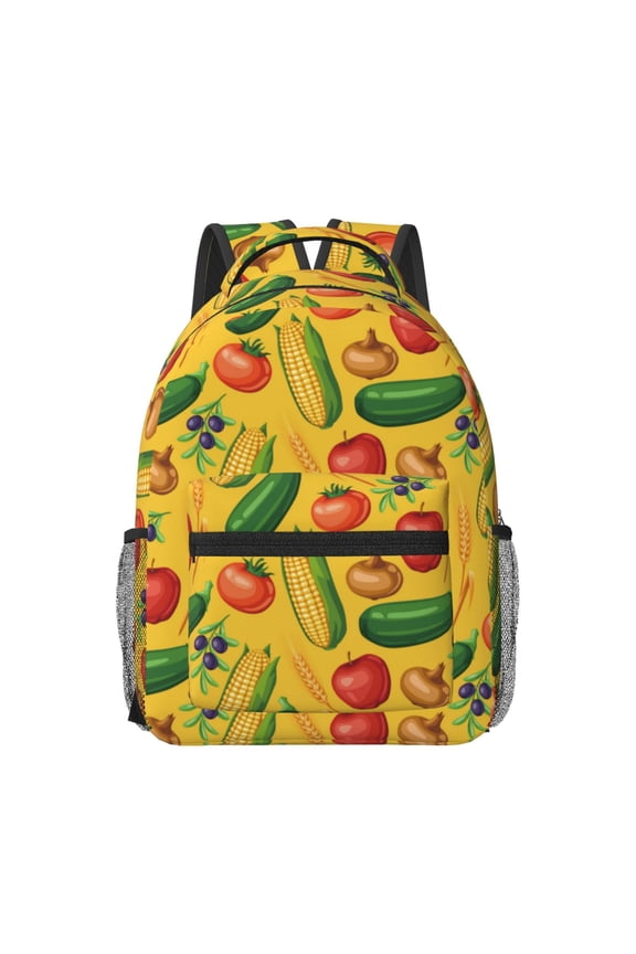 Colorful Vegetables Pattern Durable Student Backpack Laptop Bag- Ergonomic Design, Waterproof Twill Fabric - Ideal for School, Travel, and Outdoor Activities