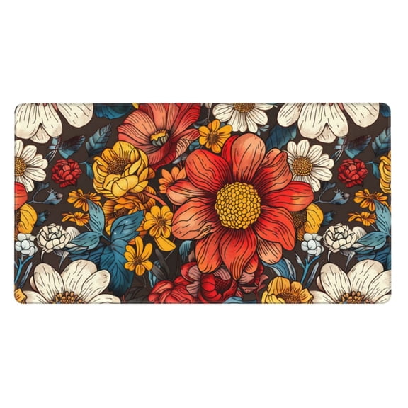 Rateoe Colorful Vintage Floral Pattern Print Mouse Pad - Extended Large Gaming Mousepad,Non-Slip Stitched Edge,16x29.5 Inch