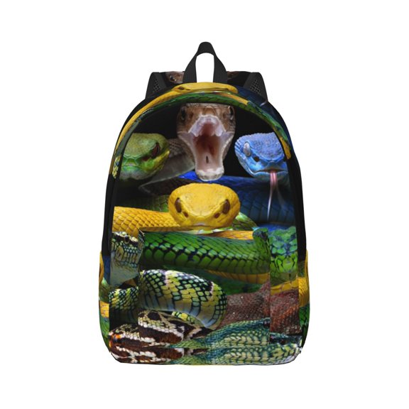 Rateoe Colorful Viper Snake Pattern Canvas College Laptop Backpack,Travel Daypack,Durable Rucksack Travel Notebook Bag School Backpack Book Bag for Men Women-Small