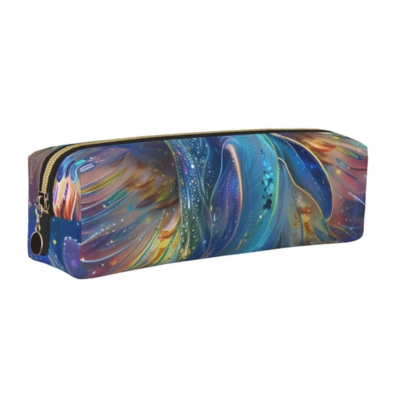 Rateoe Colorful Winged Dolphin Print Leather Pencil Case with Smooth Zipper, Compact Storage for Writing Tools & Art Supplies, 8.26" x 1.96" x 2.16"