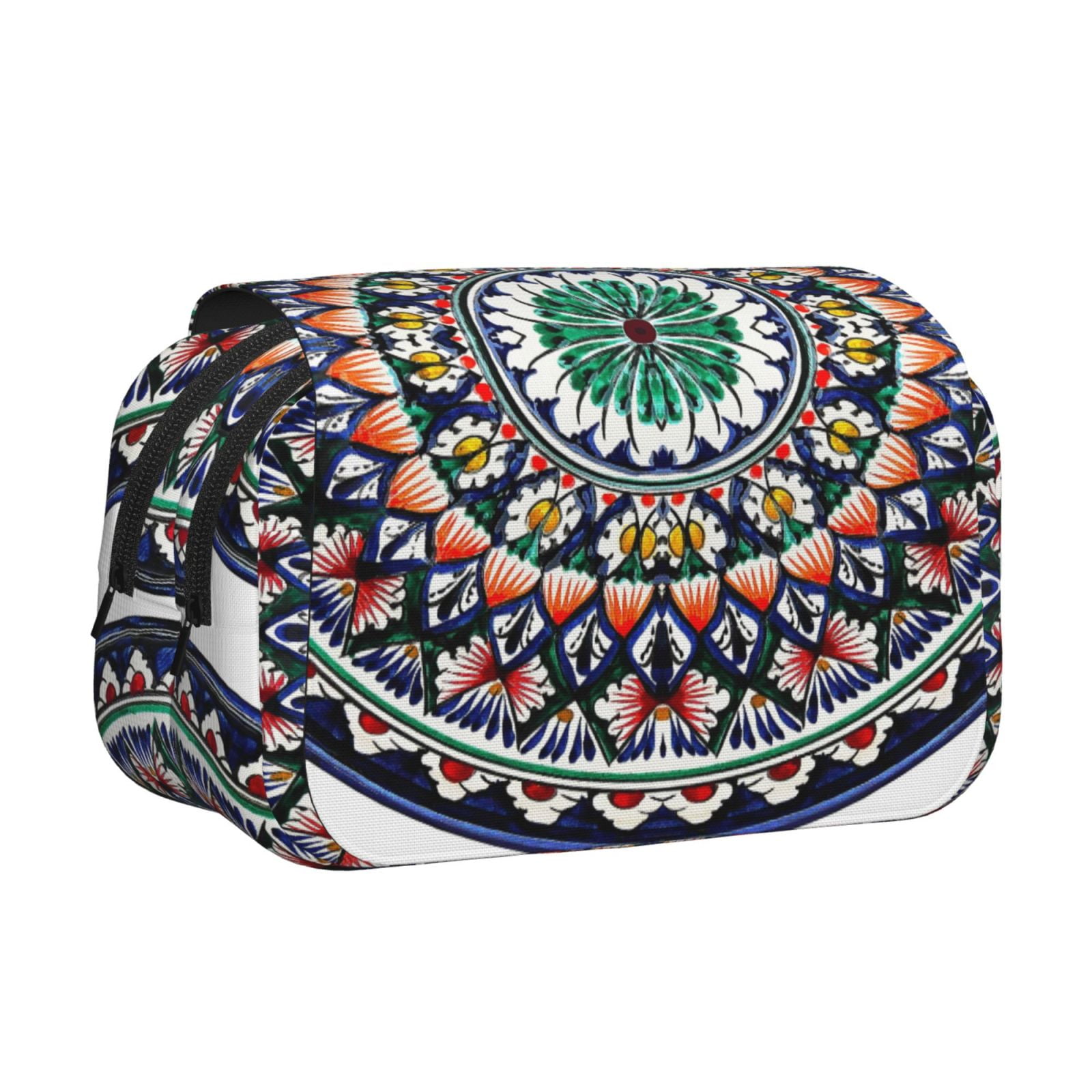Rateoe Colorful With Blue Oriental Pattern Double Clamshell Pen Case, Storage Organizer with Two Zipper Compartments– Holds Up to 50 Pencils & Pens