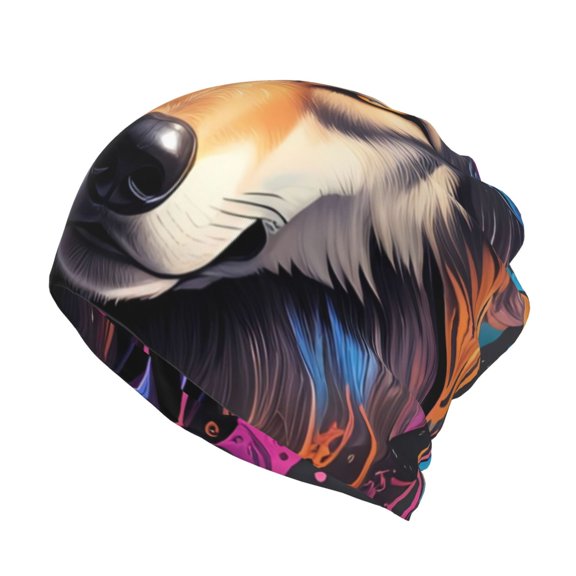 Rateoe Colorful Wolf Head Cotton Slouchy Beanie Hat for Men/Women,Lightweight Oversize Large Thin Skull Cap Night Sleeping Cap