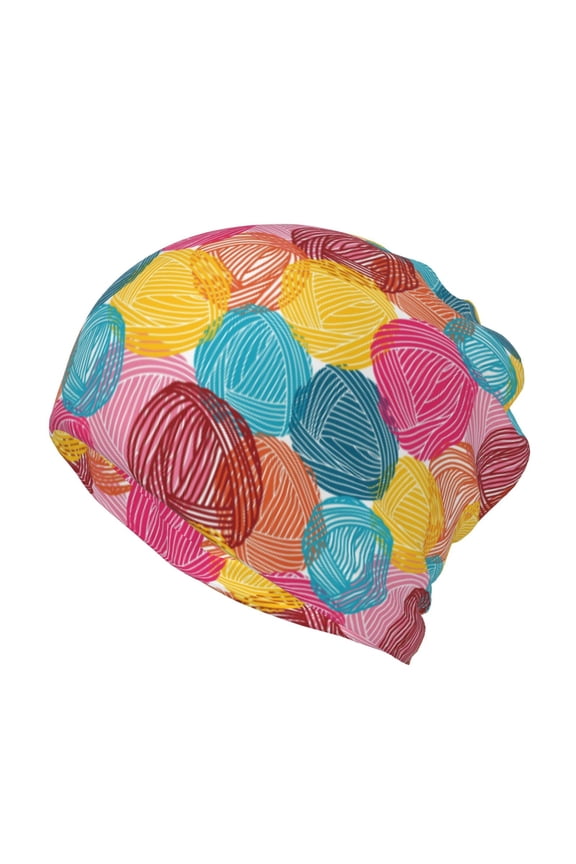 Colorful Wool Balls Cotton Slouchy Beanie Hat for Men/Women,Lightweight Oversize Large Thin Skull Cap Night Sleeping Cap