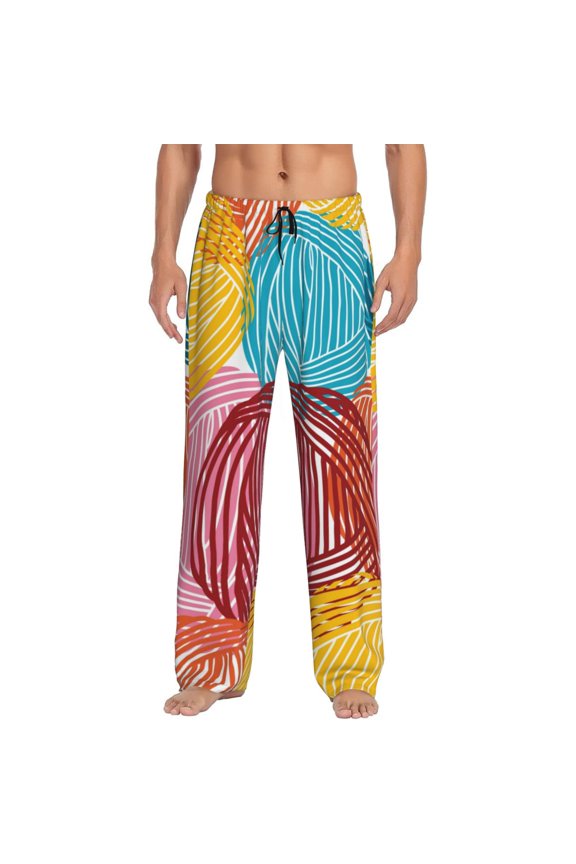 Colorful Wool Balls Pattern Men’s Ultra-Soft Comfy Pajama Lounge Pants Sleepwear,Comfortable Lounge Wear,lightweight Pajamas, Casual Home Wear-XX-Large