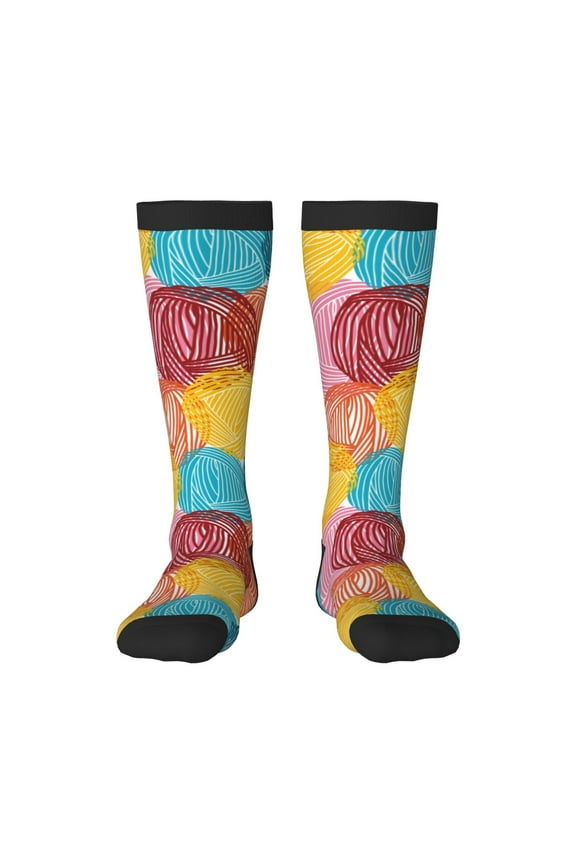 Colorful Wool Balls Pattern Women’s Knee High Crew Socks,Trouser Socks Comfortable, Breathable, Moisture-Wicking and Soft