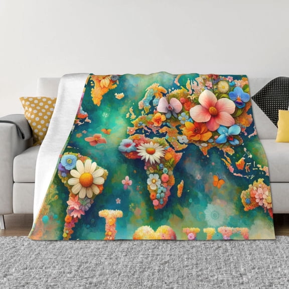 Rateoe Colorful World Map Pattern Flannel Throw Blanket, Ultra-soft Blanket for Bed, Couch, Car, Hypoallergenic Anti-pilling blanket-40"x30"(Horizontal)