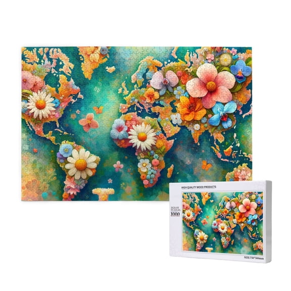 Rateoe Colorful World Map Pattern Wooden Picture Puzzle ,1000 Piece Jigsaw Puzzle ,Family Fun Puzzle, Home Décor Puzzle, Gift Puzzle(Horizontal style)