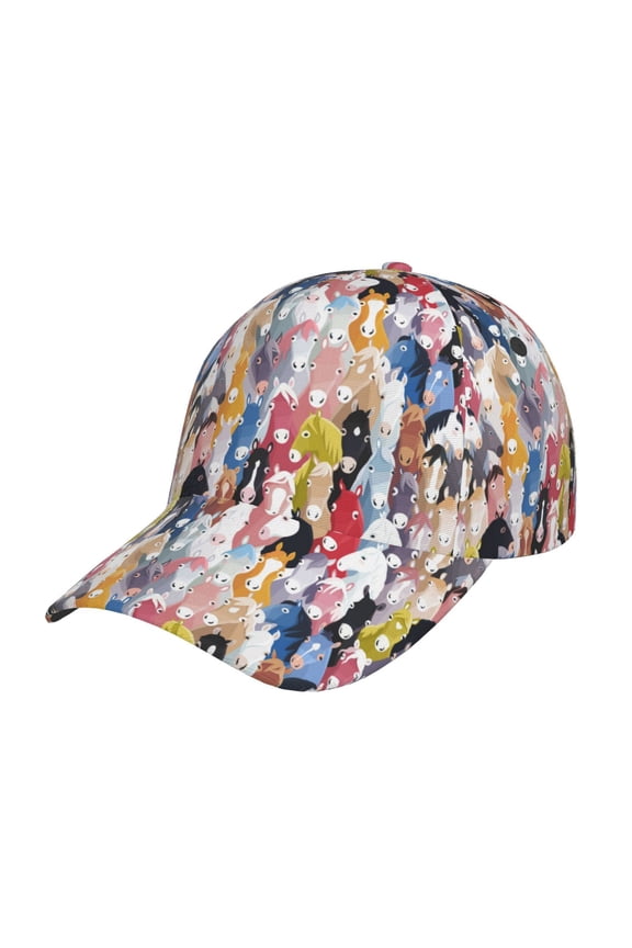 Colourful Horses Pattern Mens Baseball Cap Adjustable Curved Brim Hat, Soft Cotton Sports Cap for Outdoor, Casual, and Everyday Wear, Comfortable & Breathable