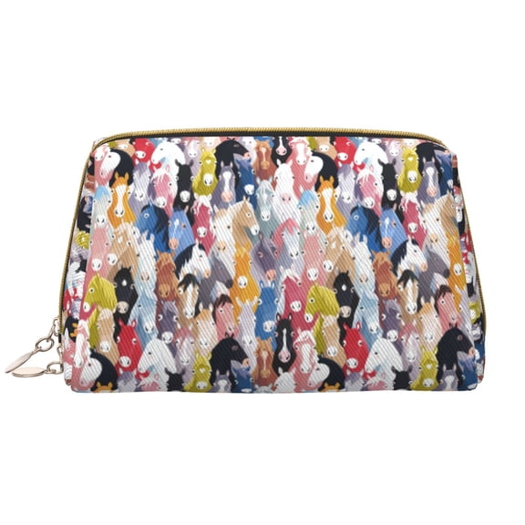 Rateoe Colourful Horses for Travel Makeup Bag,Large Capacity Cosmetic Bags for Women,Waterproof Portable Pouch Open Flat Toiletry Bag Make up Organizer