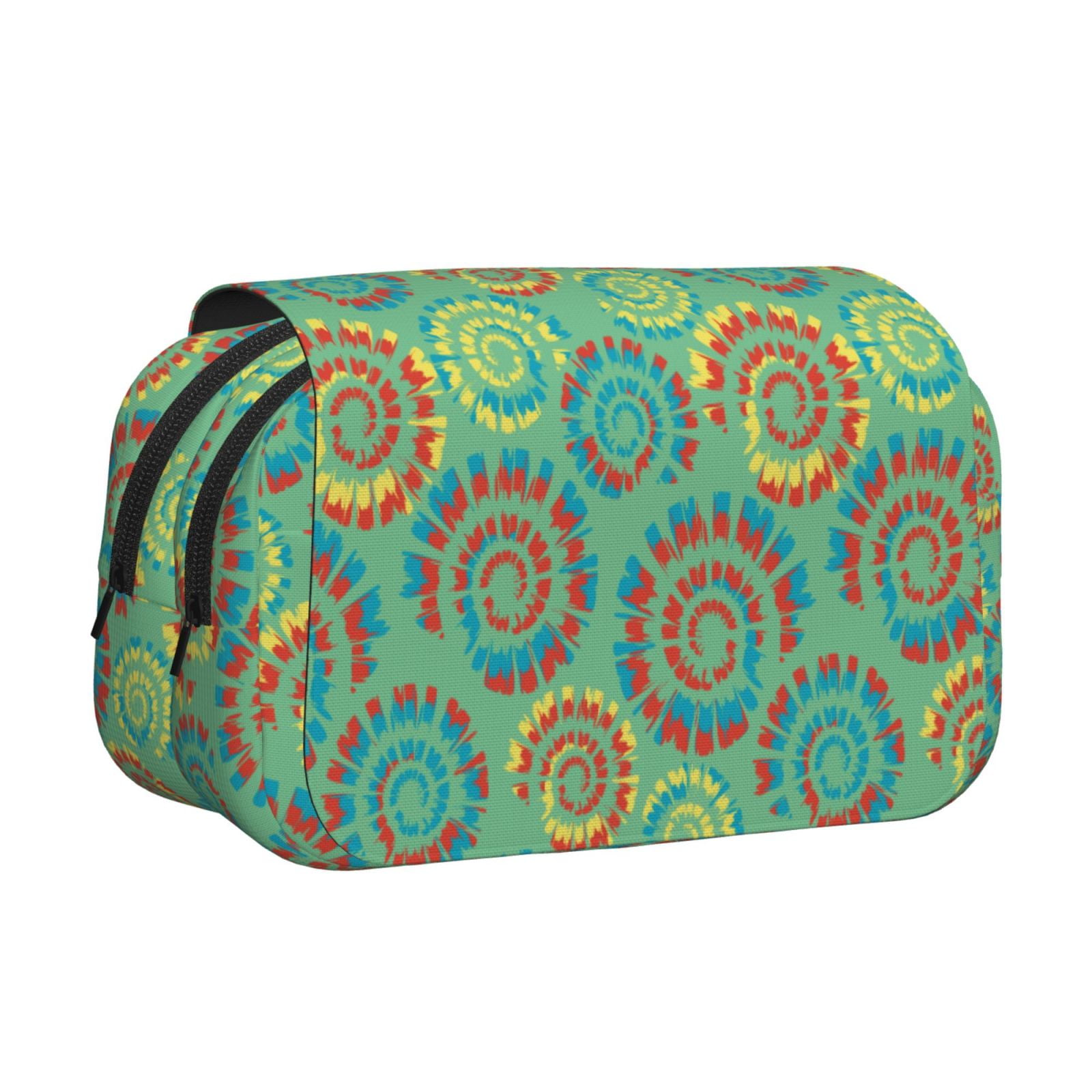Rateoe Colourful Tie Dye Pattern Double Clamshell Pen Case, Storage Organizer with Two Zipper Compartments– Holds Up to 50 Pencils & Pens
