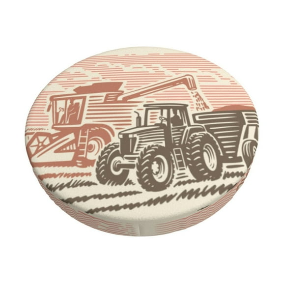 Rateoe Combine harvester working with tractor Pattern Round Bar Stool Seat Covers,Washable Stool Cushion Slipcover Elastic Bar Chair Covers for 12-14 Inch Chair-12 inch