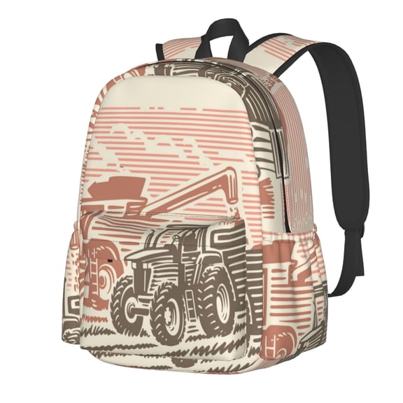 Rateoe Combine harvester working with tractor Pattern Student Backpack,Backpack for School,Lightweight Bag,Travel Backpack,Outdoor Backpack,Large Capacity Backpack