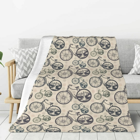 Rateoe Compass And Mountains In Bicycle Wheels Pattern Flannel Throw Blanket, Ultra-soft Blanket for Bed, Couch, Car, Hypoallergenic Anti-pilling blanket-40"x30"(Vertical)