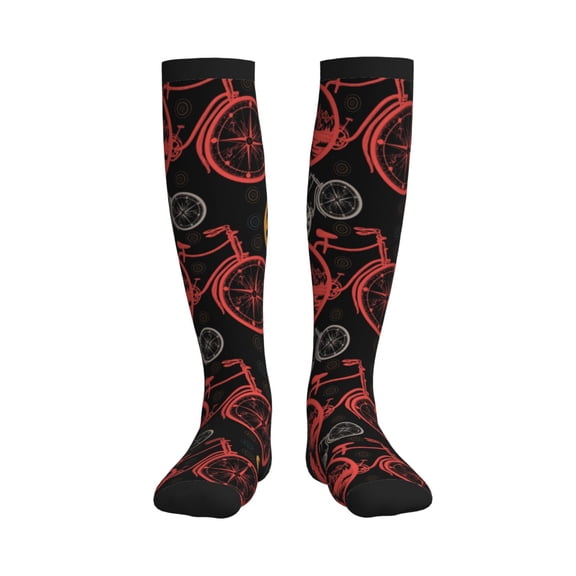 Rateoe Compass And Mountains In Bicycle Wheels1 Compression Socks for Women and Men 20-30mmHg-Circulation Support Socks Knee High Nurse Pregnant Running Medical and Travel Athletic