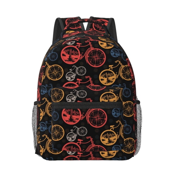 Rateoe Compass And Mountains In Bicycle Wheels1 Pattern Durable Student Backpack Laptop Bag- Ergonomic Design, Waterproof Twill Fabric - Ideal for School, Travel, and Outdoor Activities