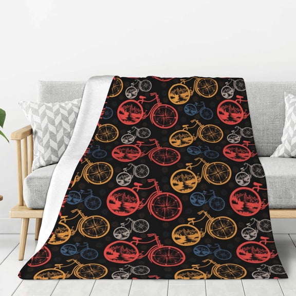 Rateoe Compass And Mountains In Bicycle Wheels1 Pattern Flannel Throw Blanket, Ultra-soft Blanket for Bed, Couch, Car, Hypoallergenic Anti-pilling blanket-40"x30"(Vertical)