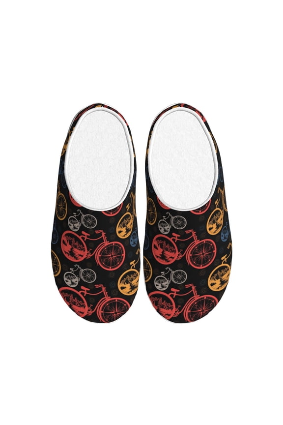 Compass And Mountains In Bicycle Wheels1 Print Women's Men's Cotton Knit Slippers Lightweight Memory Foam Indoor House Shoes with Anti-Skid Sole-44/45