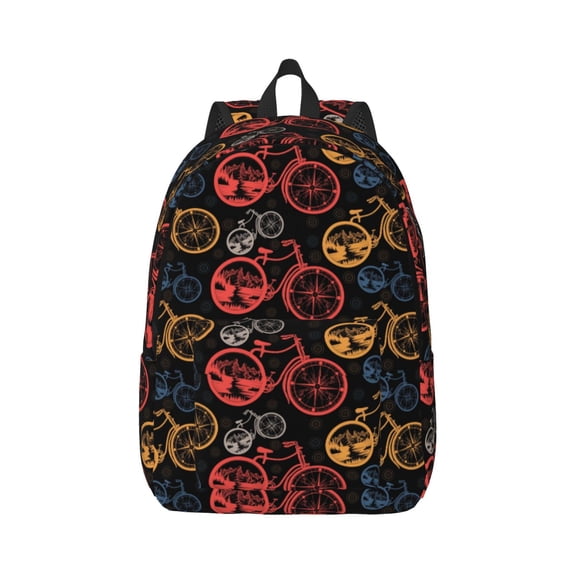 Rateoe Compass And Mountains In Bicycle Wheels1 Pattern Canvas College Laptop Backpack,Travel Daypack,Durable Rucksack Travel Notebook Bag School Backpack Book Bag for Men Women-Small