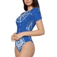 thumbnail image 1 of Rateoe Compass Printed Women Rash Guard Short Sleeve,Tummy control Swimsuit Surfing Swimsuit Bathing Suit Short-sleeved Onesie UPF 50+, 1 of 6