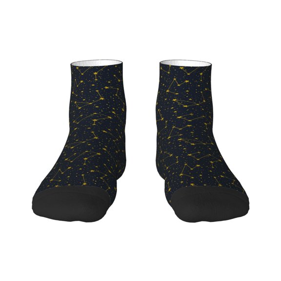 Rateoe Constellation Pattern Quarter Crew Socks,Toe Seamed Ankle Socks,Cotton Cushioned Breathable Athletic Crew Sports Socks