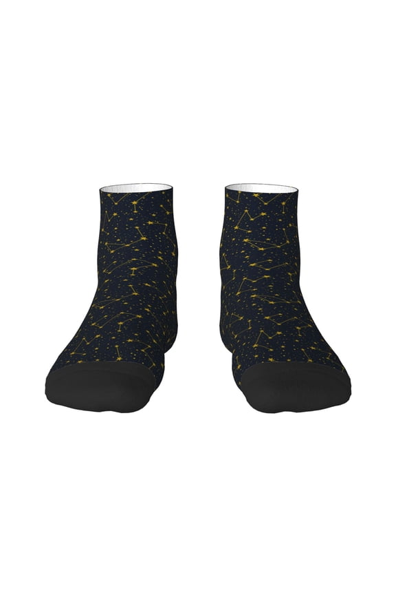 Constellation Pattern Quarter Crew Socks,Toe Seamed Ankle Socks,Cotton Cushioned Breathable Athletic Crew Sports Socks