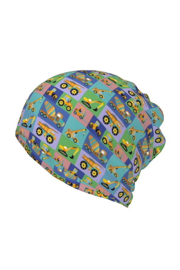 Construction Machinery Cotton Slouchy Beanie Hat for Men/Women,Lightweight Oversize Large Thin Skull Cap Night Sleeping Cap