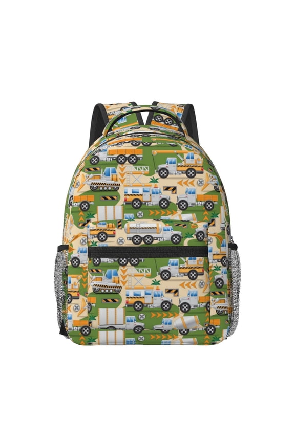 Construction Machinery1 Pattern Durable Student Backpack Laptop Bag- Ergonomic Design, Waterproof Twill Fabric - Ideal for School, Travel, and Outdoor Activities