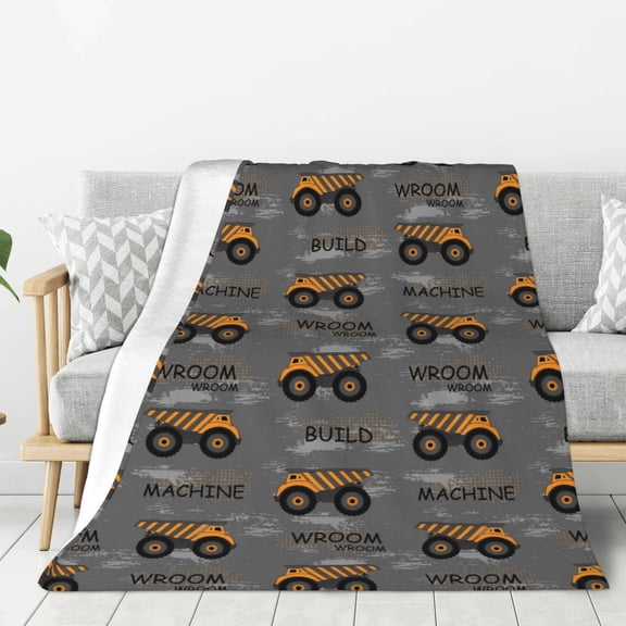 Rateoe Construction Machines Pattern Flannel Throw Blanket, Ultra-soft Blanket for Bed, Couch, Car, Hypoallergenic Anti-pilling blanket-60"x50"(Vertical)