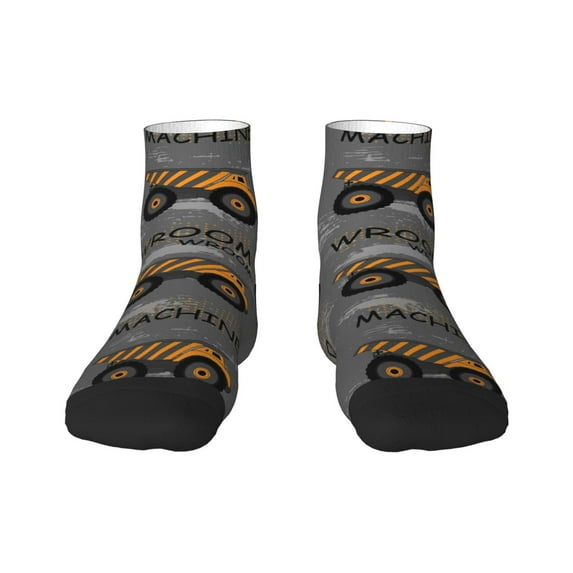 Rateoe Construction Machines Pattern Quarter Crew Socks,Toe Seamed Ankle Socks,Cotton Cushioned Breathable Athletic Crew Sports Socks